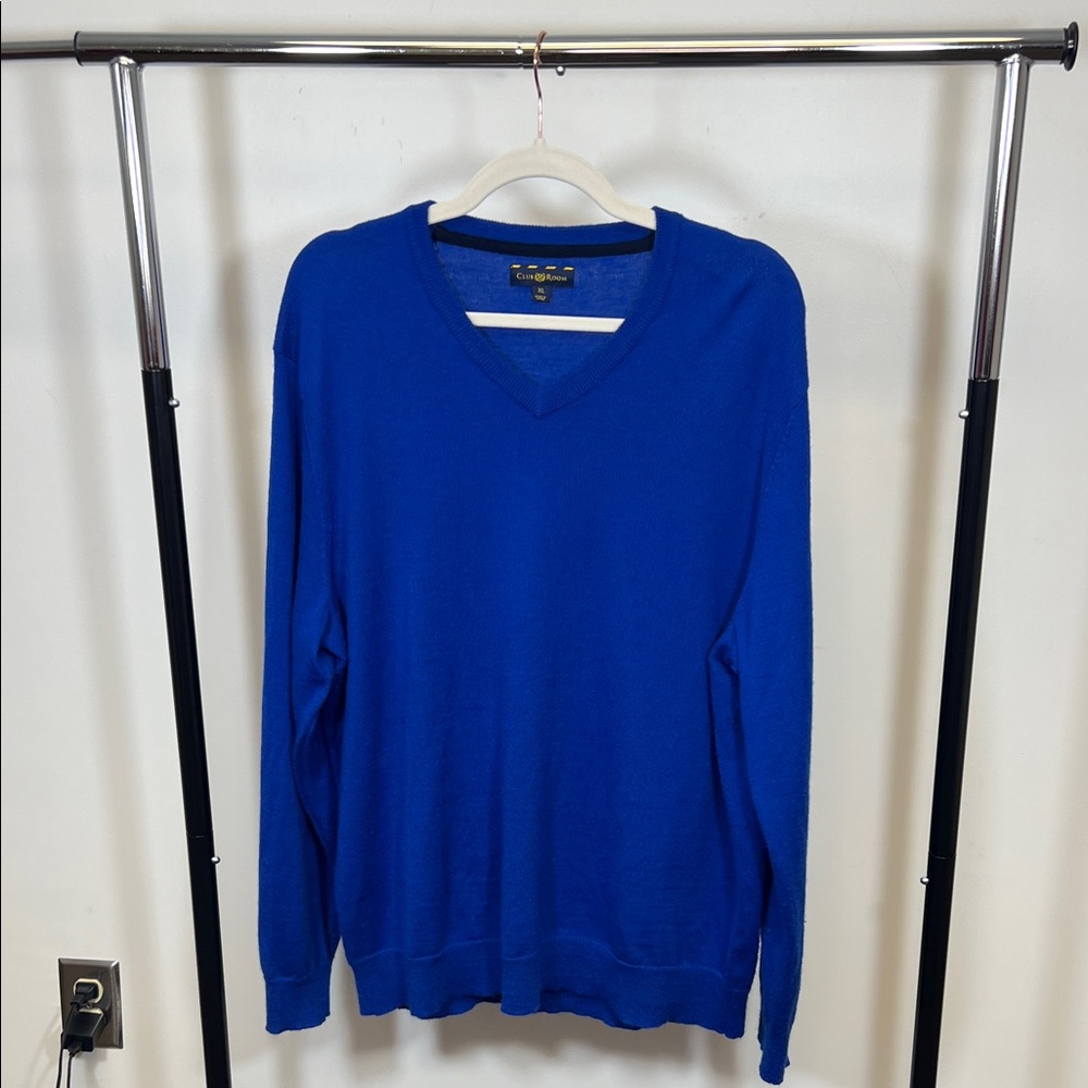 Club Room Men's Royal Blue V-Neck Pull Over Sweater Size XL